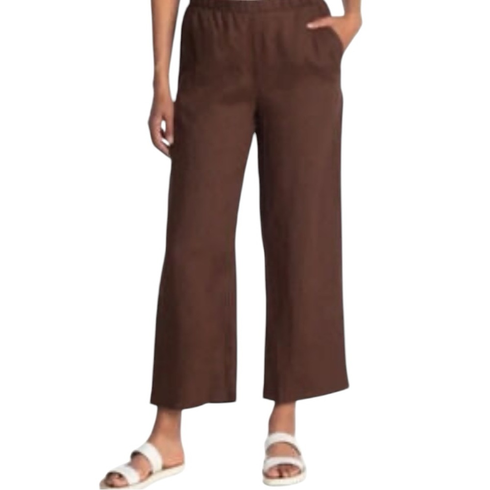 Eileen Fisher organic linen wide leg pull on pants size M excellent condition